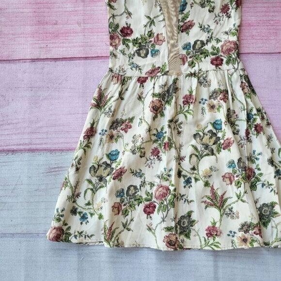 For Love & Lemons Beige Lulu Floral Sheer Mesh Flared Mini‎ Skater Dress Small - Picture 4 of 6